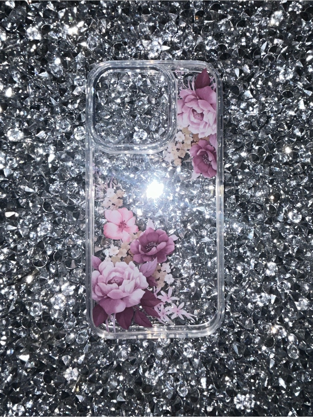 Clear Floral Phone Case with Pink Purple Flower Design